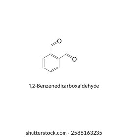 1,2-Benzenedicarboxaldehyde skeletal structure.Aldehyde compound schematic illustration. Simple diagram, chemical formula.