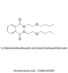 1,2-Benzenedicarboxylic acid, bis(2-butoxyethyl) ester skeletal structure.Carboxylate Ester compound schematic illustration. Simple diagram, chemical formula.