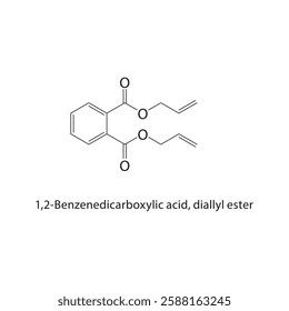 1,2-Benzenedicarboxylic acid, diallyl ester skeletal structure.Carboxylate Ester compound schematic illustration. Simple diagram, chemical formula.