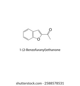 1-(2-Benzofuranyl)ethanone skeletal structure.Ketone compound schematic illustration. Simple diagram, chemical formula.