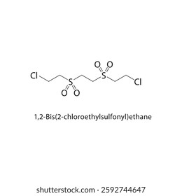 1,2-Bis(2-chloroethylsulfonyl)-ethane skeletal structure.Sulfone compound schematic illustration. Simple diagram, chemical formula.
