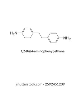 1,2-Bis(4-aminophenyl)ethane skeletal structure.Diamine compound schematic illustration. Simple diagram, chemical formula.