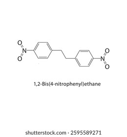 1,2-Bis(4-nitrophenyl)ethane skeletal structure. Nitro Compound compound schematic illustration. Simple diagram, chemical formula.