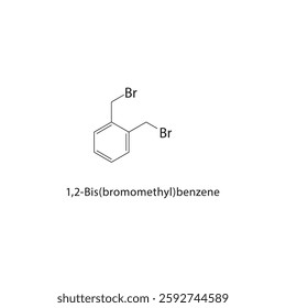 1,2-Bis(bromomethyl)benzene skeletal structure.Halogenated Hydrocarbon compound schematic illustration. Simple diagram, chemical formula.