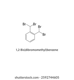 1,2-Bis(dibromomethyl)-benzene skeletal structure.Halogenated Hydrocarbon compound schematic illustration. Simple diagram, chemical formula.
