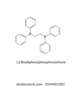 1,2-Bis(diphenylphosphino)- ethane skeletal structure .Organophosphorus compound compound schematic illustration. Simple diagram, chemical formula.