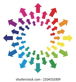 The 12-color arrow expands. Image of growth and expansion. Illustration of business, color wheel.