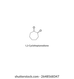 Estrutura esquelética de 1,2-cicloheptanodiona Ilustração esquemática do composto de dicetona. Diagrama simples, fórmula química.