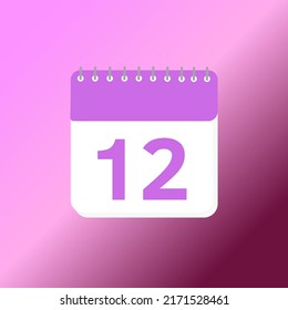 Icono 3d de fecha de calendario de 12 días. icono de mes. Fecha de programación del evento. Hora de cita de la reunión. Plan de agenda, calendario 3d del mes y planificador de tiempo. recordatorio. Ilustración vectorial