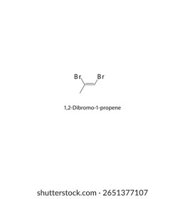 Estrutura esquelética de 1,2-dibromo-1-propeno Ilustração esquemática do composto alquênico halogenado. Diagrama simples, fórmula química.