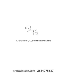 1,2-Dichloro-1,1,2,2-tetramethyldisilane skeletal structure. halogen silane compound schematic illustration. Simple diagram, chemical formula.