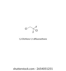 Estrutura esquelética do 1,2-dicloro-1,1-difluoroetano. ilustração esquemática do composto de etano halogêneo. Diagrama simples, fórmula química.