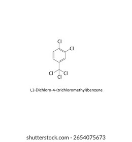 1,2-Dichloro-4-(trichloromethyl)benzene skeletal structure. halogen benzene compound schematic illustration. Simple diagram, chemical formula.