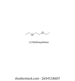 1,2-Diethoxyethane skeletal structure. ether solvent compound schematic illustration. Simple diagram, chemical formula.