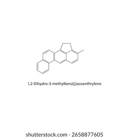 Estrutura esquelética de 1,2-di-hidro-3-metilbenzo[j]-aceantrileno Ilustração esquemática do composto de hidrocarbonetos policíclicos. Diagrama simples, fórmula química.
