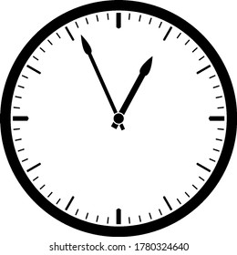 Reloj de pared circular de 12 horas con la mano de hora y minuto, mostrando la hora 12:56, dibujo de línea vintage o ilustración de grabado.