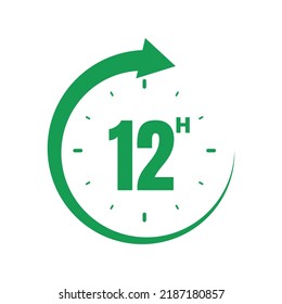 12hours, icon symbol green, time, o'clock 