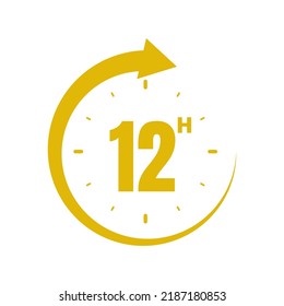 12hours, icon symbol yellow, time, o'clock 