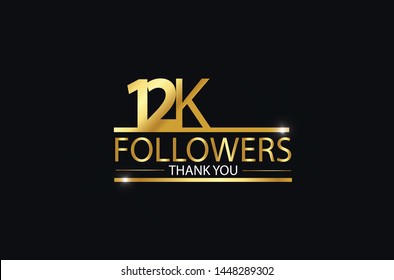 12K, 12.000 Followers Celebration Logotype. Anniversary Logo With Golden And Spark Light White Color Isolated On Black Background, Vector Design For Celebration, Instagram, Twitter - Vector