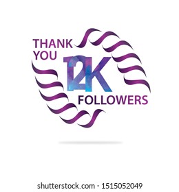 12K 12.000 Thank you Followers celebration logotype. anniversary logo with watercolor purple and blue  isolated on white background, vector design for celebration, influence post - vector