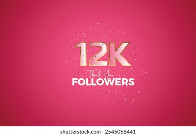 12K isolated on pink background with sparkling confetti, Thank you followers peoples, golden, Pink number 12K online social group, 13k
