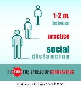 1-2m. between practice social distancing, to stop the spread of coronavirus. Vector illustration outline flat design style.
