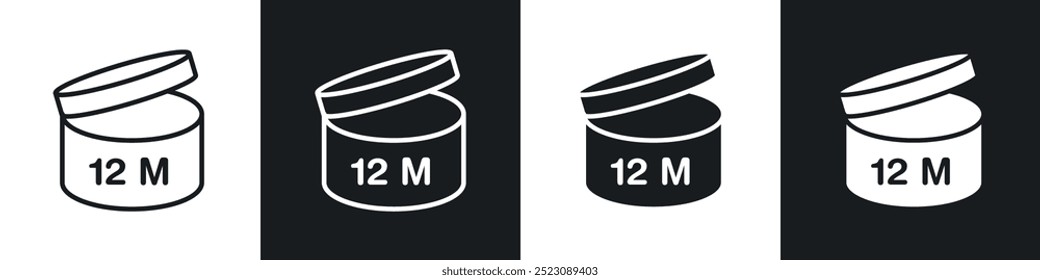 Coleção de ícones 12M em estilo de linha de traçado e preenchido em preto e branco.