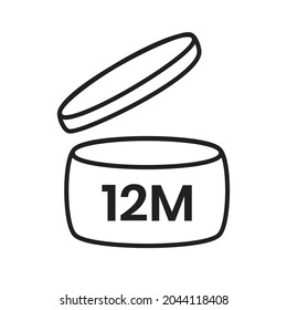 12m period after open pao icon sign flat style design vector illustration isolated on white background. 12 month pao expiration period for cosmetic packaging line art symbol.