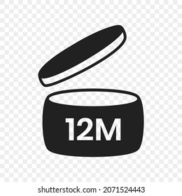 12m period after open pao icon sign flat style design vector illustration isolated on transparent background. 12 month pao expiration period for cosmetic packaging line art symbol.