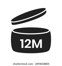12m period after open pao icon sign flat style design vector illustration isolated on white background. 12 month pao expiration period for cosmetic packaging line art symbol.