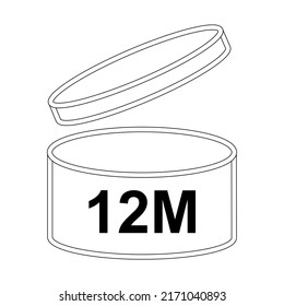 12m period after opening pao icon sign flat style design vector illustration isolated white background. 12 month day expiration period for cosmetic packaging line art symbol.