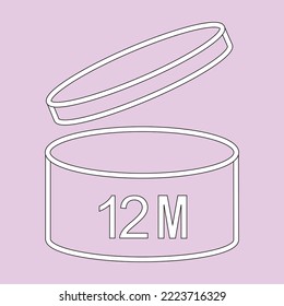 12m period after opening pao icon sign flat style design vector illustration isolated white background. 12 month day expiration period for cosmetic packaging line art symbol.