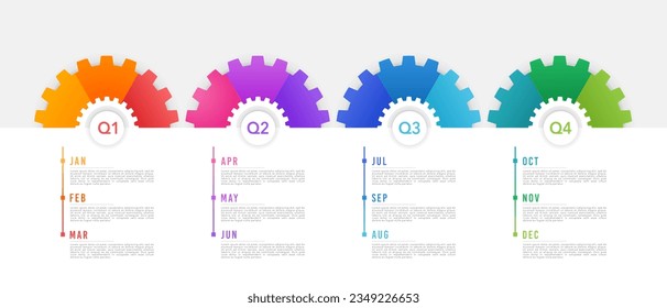 12-Month project timeline infographic report, divided into 4 quarters. Vector illustration.