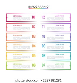 plantilla de etiquetas infográficas de informes de negocios de plazos de 12 meses. Presentación de negocios, Roadmap, Milestone. Ilustración vectorial.