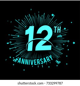 12nd anniversary logo with firework background. glow in the dark design concept