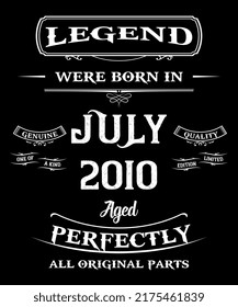 12nd Birthday Vintage Legends Born In July 2010 12 Years Old