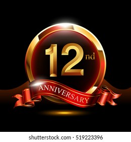 12nd golden anniversary logo. with ring and ribbon.