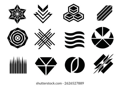12-piece Y2K retro sticker set with abstract shapes, brutalist design, glass distortion effects, and vintage vibes. Perfect for digital design, scrapbooking, or creative projects.