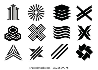 12-piece Y2K retro sticker set with abstract shapes, brutalist design, glass distortion effects, and vintage vibes. Perfect for digital design, scrapbooking, or creative projects.