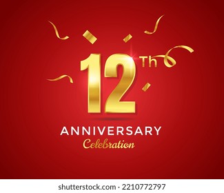 12st Anniversary event banner with festival confetti on red abstract background