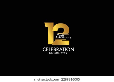 12, 12 años, 12 años de color dorado sobre fondo negro de estilo abstracto logotipo. aniversario con color dorado aislado en fondo negro, diseño vectorial para vectores de celebración