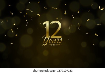 12th anniversary background with illustrations of golden figures of light effects and the writing below.