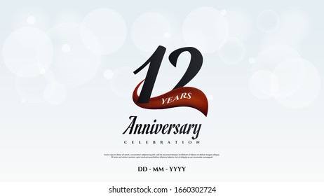 12th anniversary background with illustrations of numbers in a circle with writing on the ribbon.