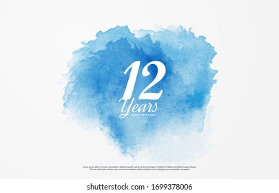 12th anniversary background with illustrations of white numbers and the writing below on a water color background.