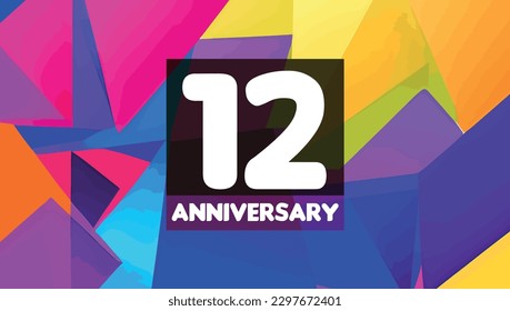 12th anniversary birthday celebration horizontal with colorful background lines and squares