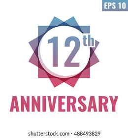 12th Anniversary celebration. Flat vector icon, logo design illustration on white background. Can be used for business company or for wedding agency.