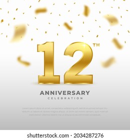 12th anniversary celebration with gold glitter color and white background. Vector design for celebrations, invitation cards and greeting cards.