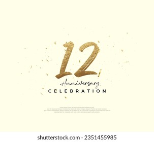 12th anniversary celebration, with gold glitter numbers. Premium vector background for greeting and celebration.
