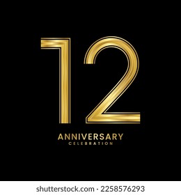12th Anniversary celebration. Anniversary logo design with golden color for anniversary celebration event. Logo Vector Template Illustration