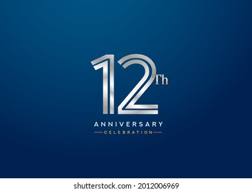 12th anniversary celebration logotype with linked number silver color isolated on blue color. vector anniversary for celebration, invitation card, and greeting card